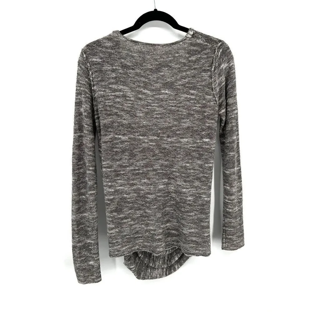 FREE PEOPLE Heather Gray Linen Blend Faux Wrap V-Neck Long Sleeve Top Medium